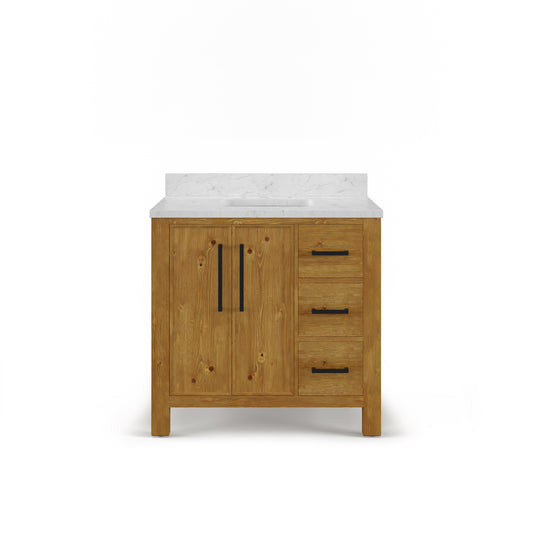 Dino 36 in. Single Sink Carrara White Engineered Marble Countertop Bath Vanity in Sierra Oak