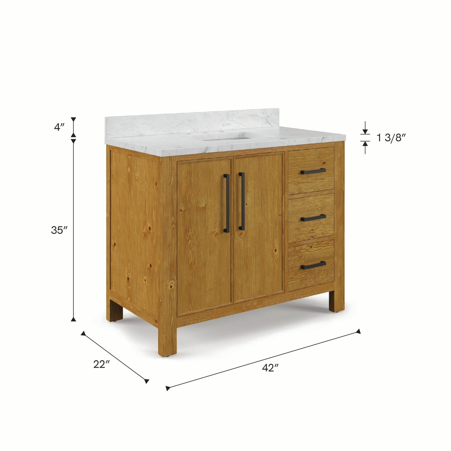Dino 42 in. Single Sink Carrara White Engineered Marble Countertop Bath Vanity in Sierra Oak