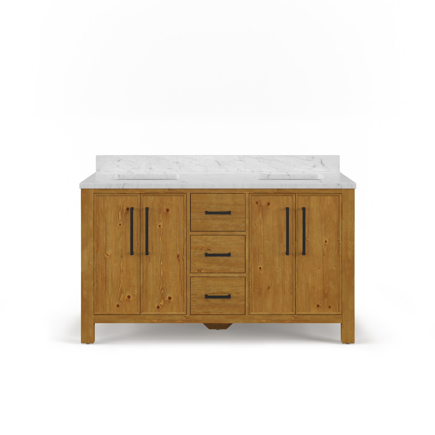 Dino 60 in. Double Sinks Carrara White Engineered Marble Countertop Bath Vanity in Sierra Oak