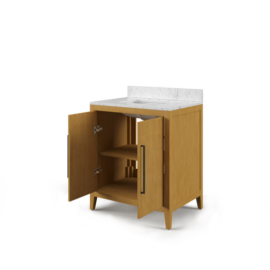 Lusso 30 in. Single Sink Carrara White Engineered Marble Countertop Bath Vanity in Baja Oak