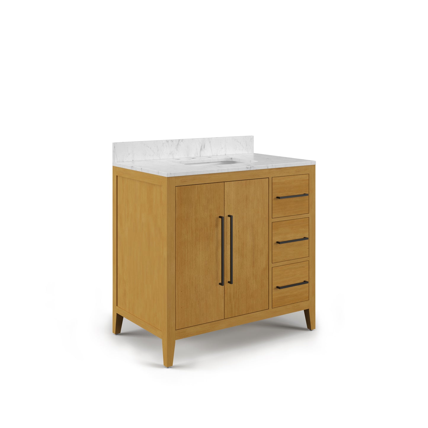 Lusso 36 in. Single Sink Carrara White Engineered Marble Countertop Bath Vanity in Baja Oak