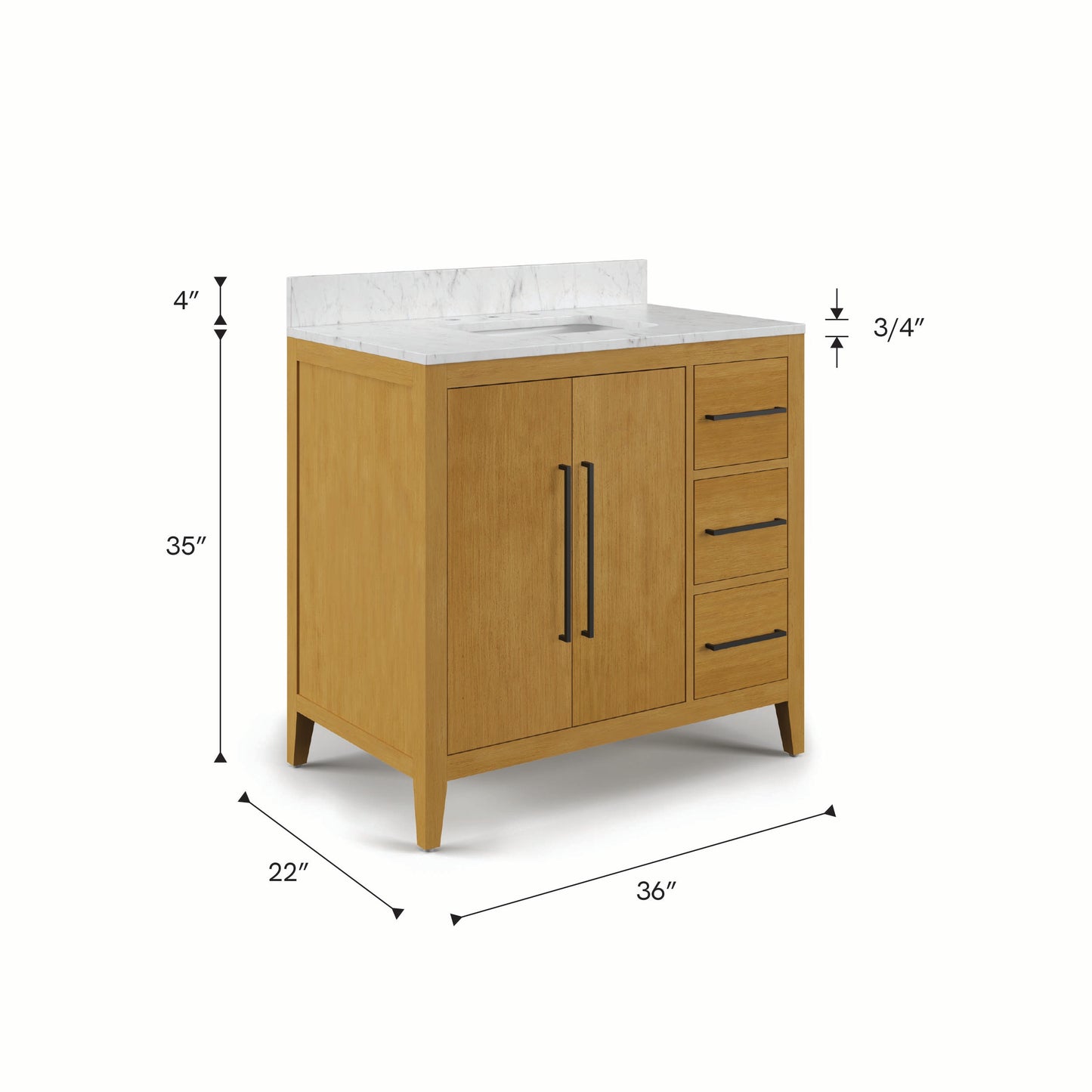 Lusso 36 in. Single Sink Carrara White Engineered Marble Countertop Bath Vanity in Baja Oak