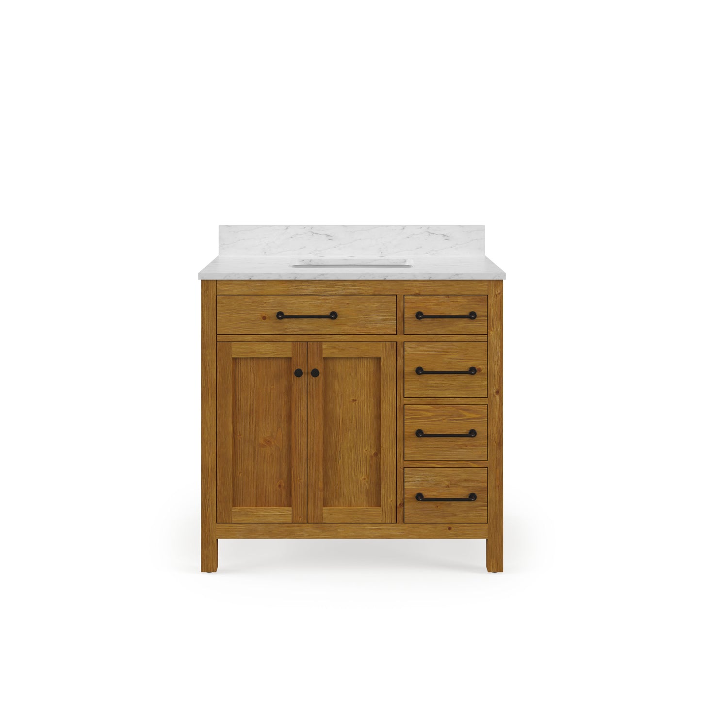 Pista 36 in. Single Sink Carrara White Engineered Marble Countertop Bath Vanity in Sierra Oak