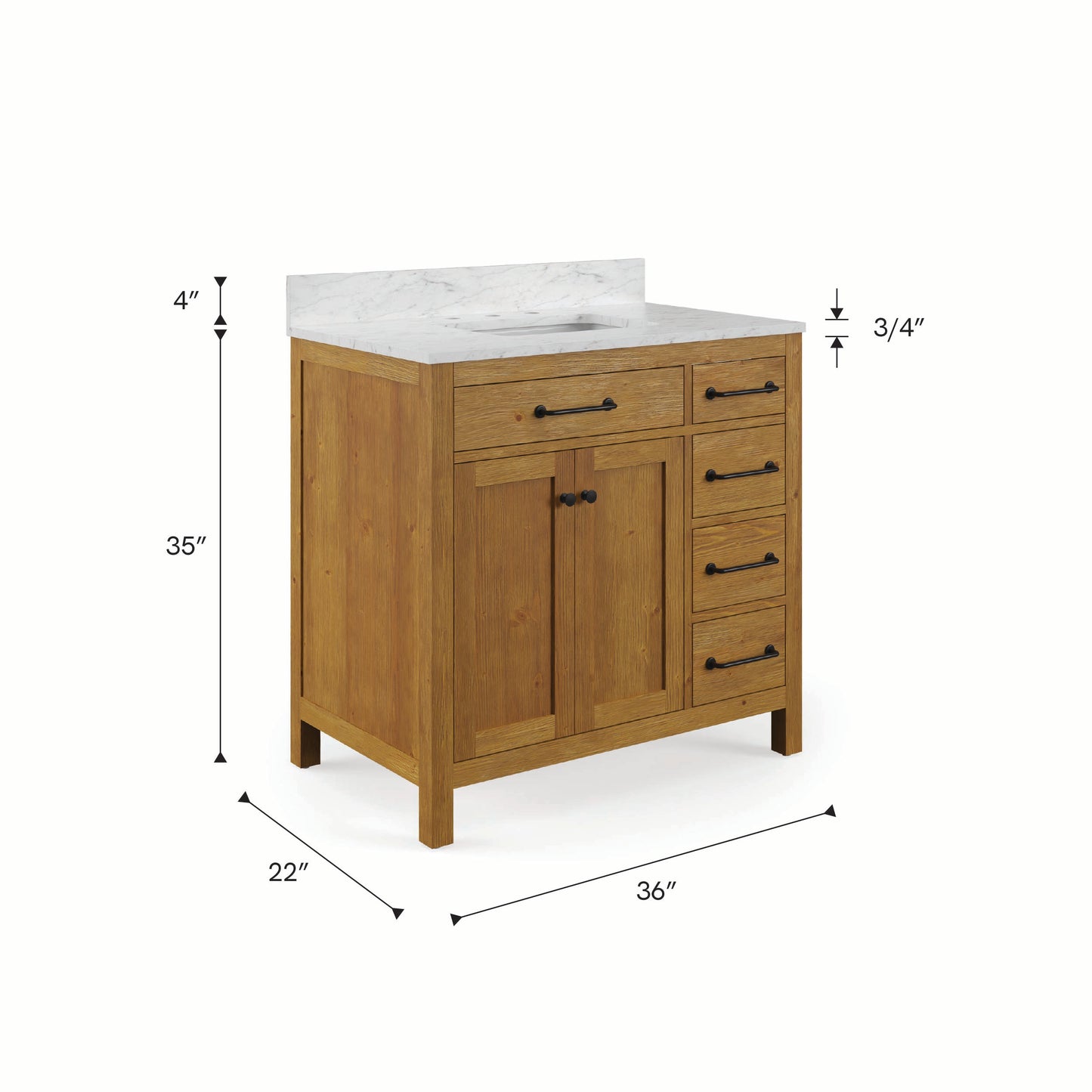 Pista 36 in. Single Sink Carrara White Engineered Marble Countertop Bath Vanity in Sierra Oak