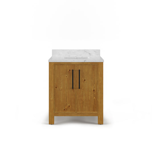 Dino 30 in. Single Sink Carrara White Engineered Marble Countertop Bath Vanity in Sierra Oak