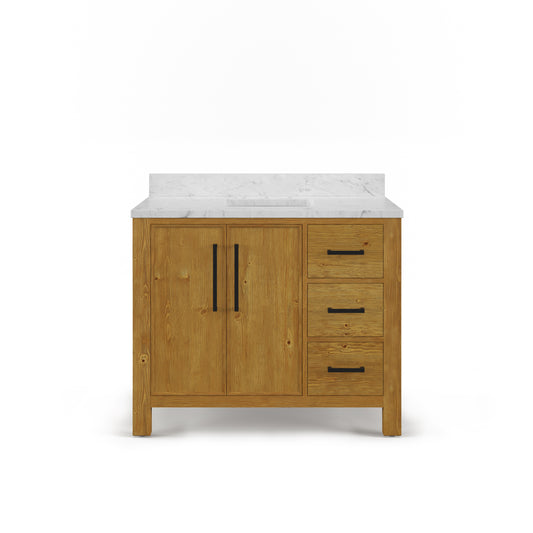 Dino 42 in. Single Sink Carrara White Engineered Marble Countertop Bath Vanity in Sierra Oak
