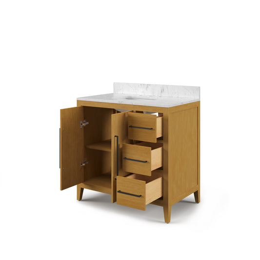 Lusso 36 in. Single Sink Carrara White Engineered Marble Countertop Bath Vanity in Baja Oak