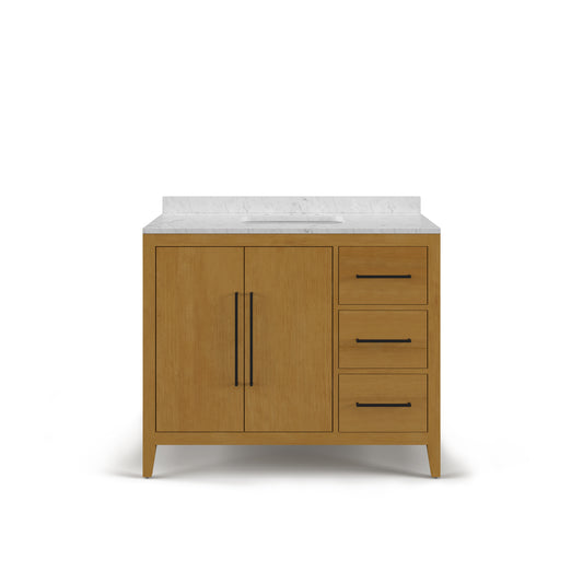 Lusso 42 in. Single Sink Carrara White Engineered Marble Countertop Bath Vanity in Baja Oak