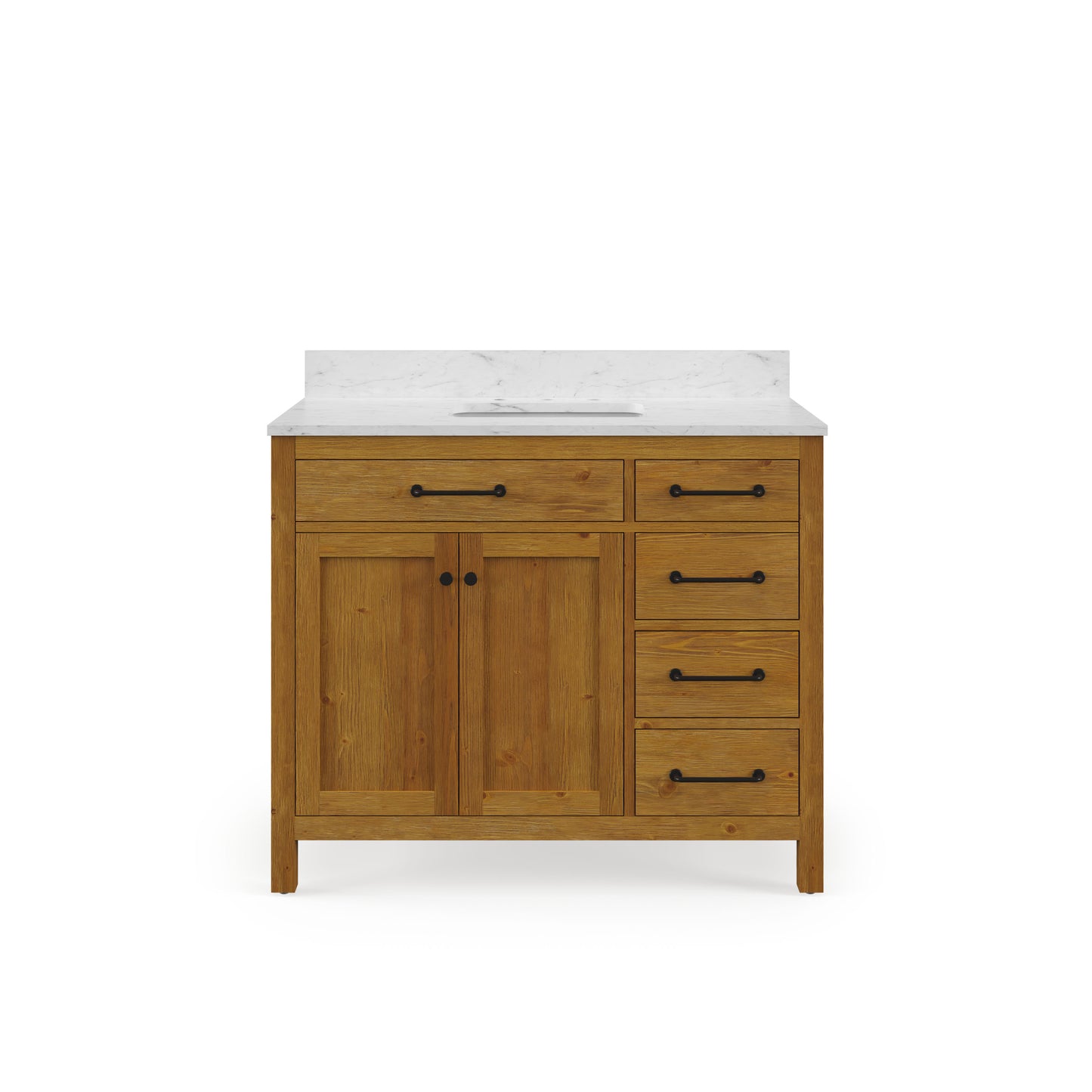 Pista 42 in. Single Sink Carrara White Engineered Marble Countertop Bath Vanity in Sierra Oak