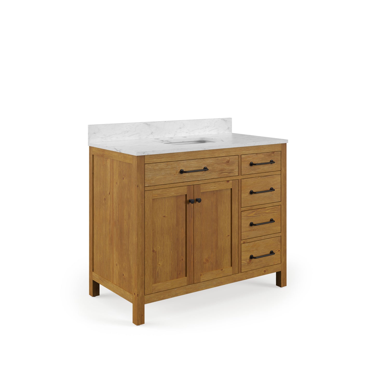 Pista 42 in. Single Sink Carrara White Engineered Marble Countertop Bath Vanity in Sierra Oak