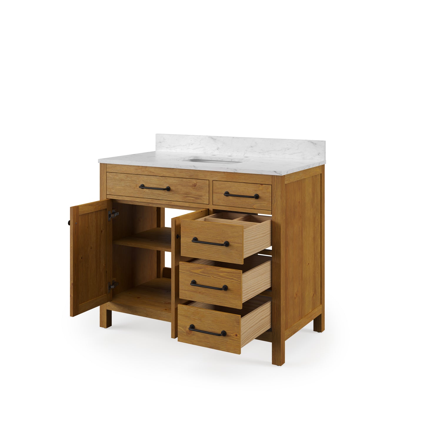 Pista 42 in. Single Sink Carrara White Engineered Marble Countertop Bath Vanity in Sierra Oak