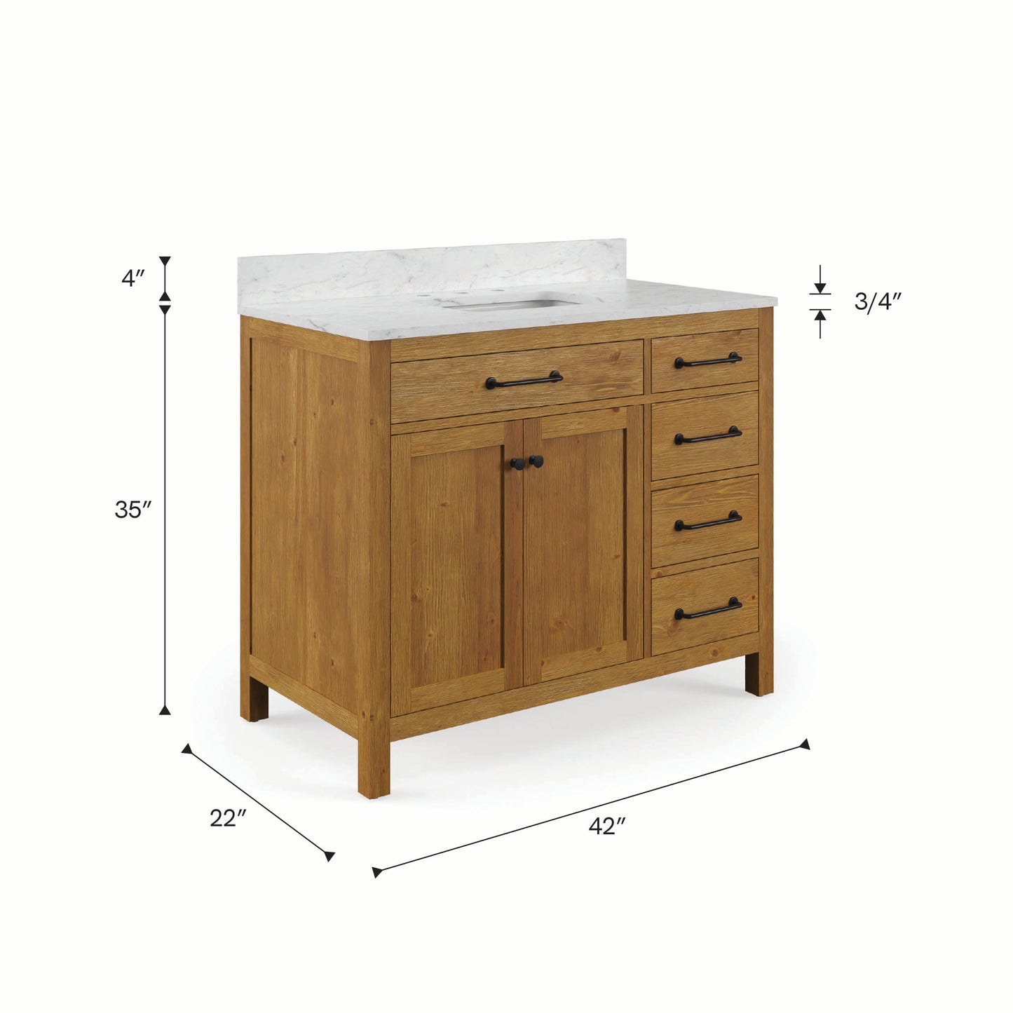 Pista 42 in. Single Sink Carrara White Engineered Marble Countertop Bath Vanity in Sierra Oak